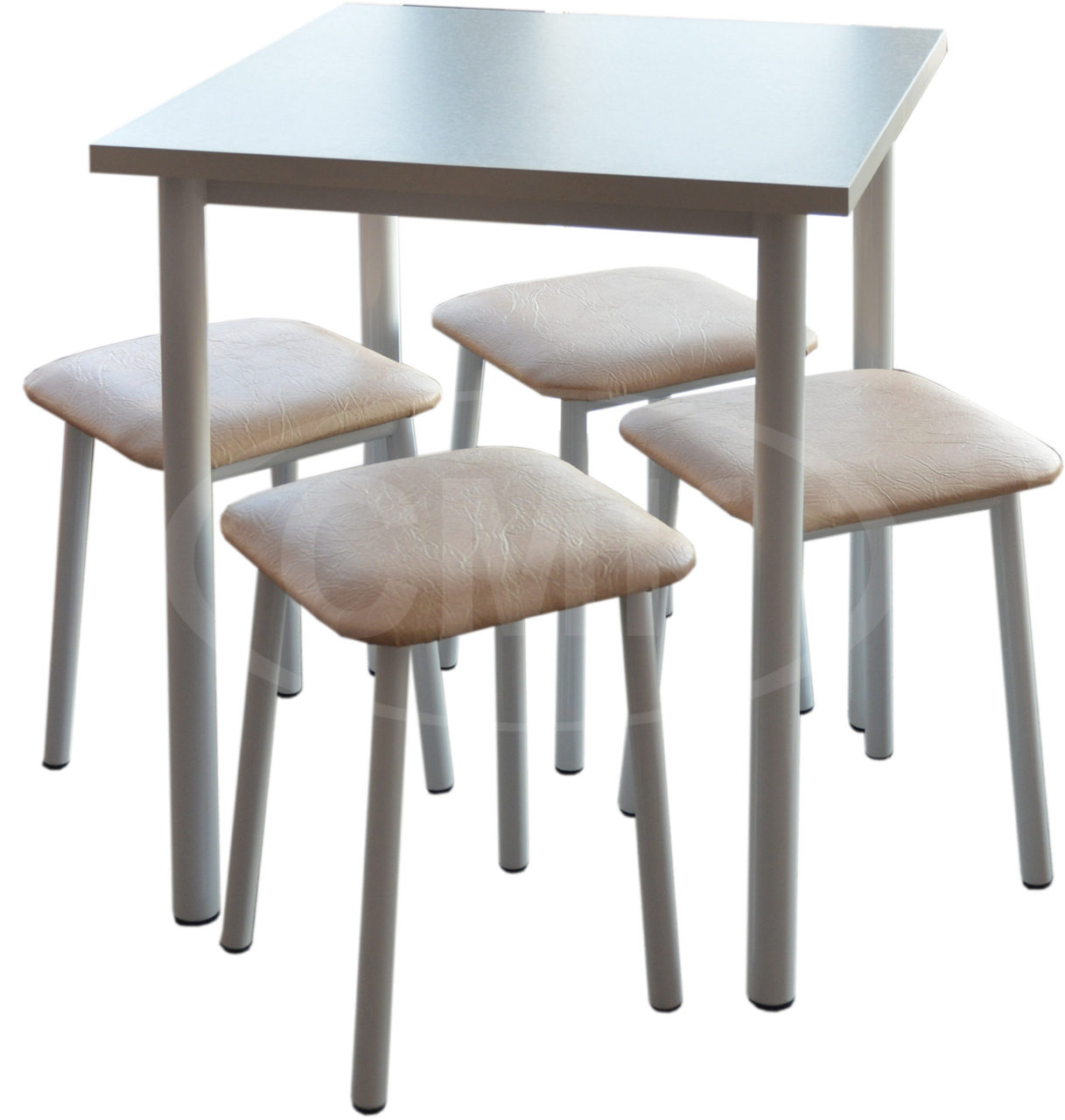 Стол металлический с пластиковой столешницей 600х600 , табурет металлический с сидушкой из винил кожи.