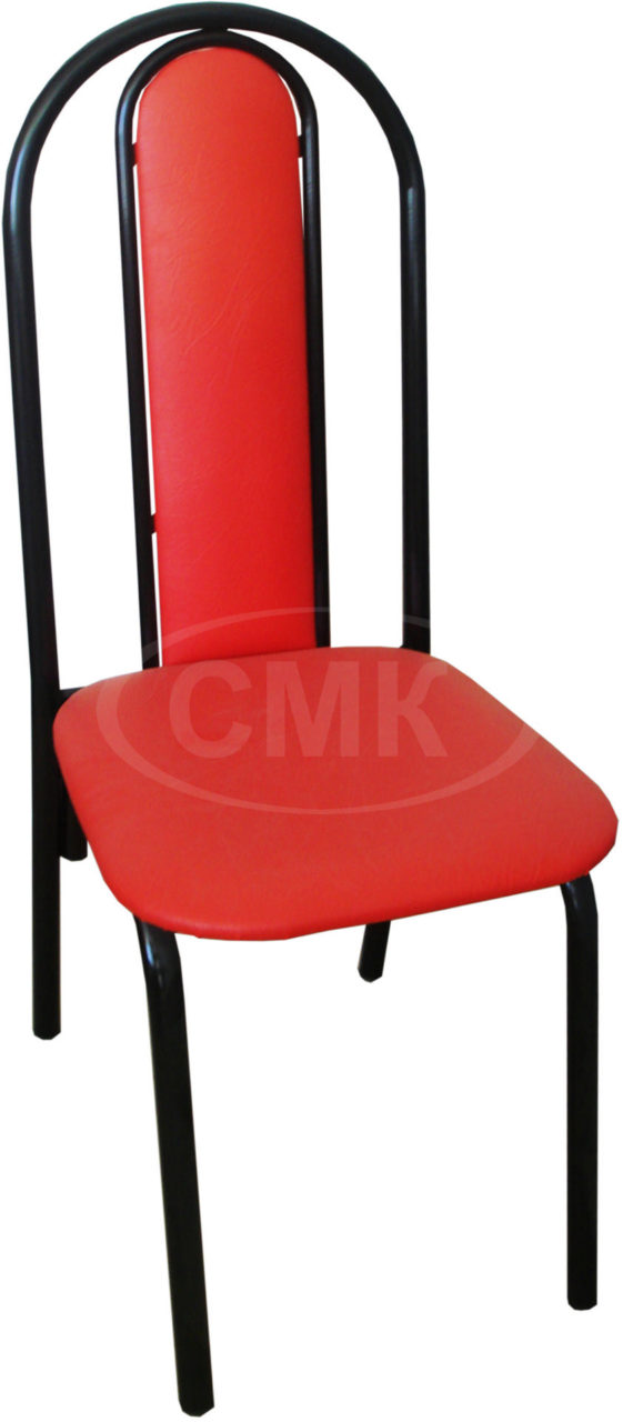 Стул металлический СМК-0021 с мягкой высокой спинкой (каркас цвет черный, сиденье искусственная кожа цвет красный).