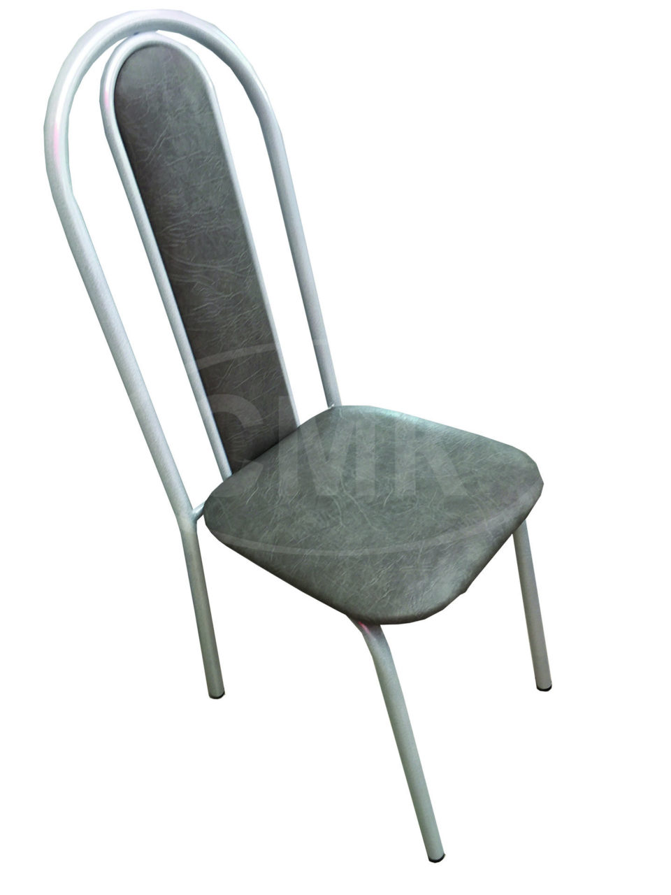 Стул на металлокаркасе СМК-0021 с мягкой высокой спинкой (каркас цвет белый, сиденье искусственная кожа цвет серый).