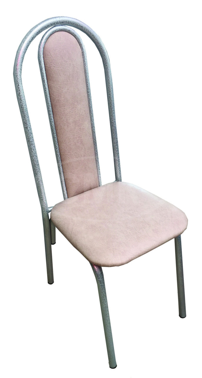 Стул на металлокаркасе СМК-0021 с мягкой высокой спинкой (каркас цветантик белый, сиденье искусственная кожа цвет светлый бежевый).